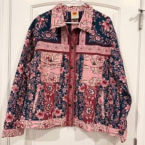 Farm Rio Ainika Charm Teal Floral Pink and Blue Jacket Medium